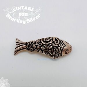 Sterling Silver Bead Charm Vintage Oxidized Silver Fish